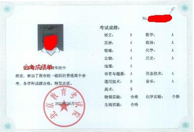 高中会考成绩单